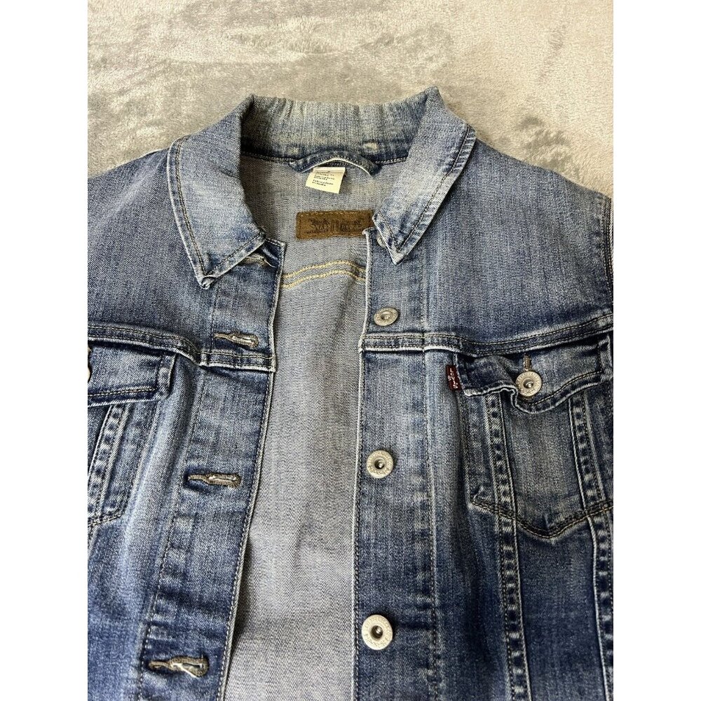 Levis Jacket Womens Size Medium Blue Denim Medium Wash Trucker Button Retro - Picture 6 of 10